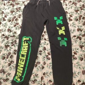 Minecraft Kids Black Sweatpants with Green Creeper Design